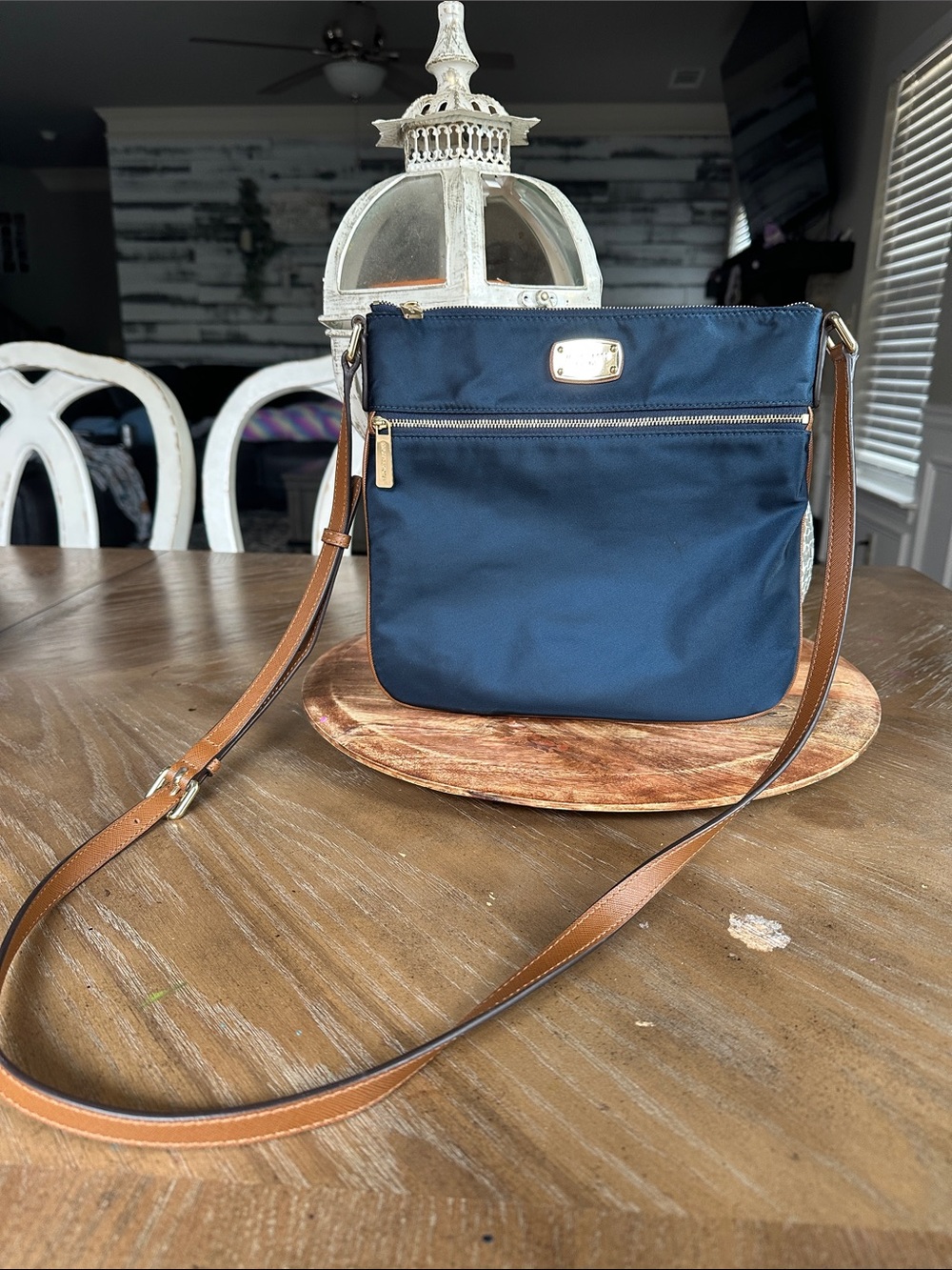 MICHAEL Michael Kors Navy Crossbody with Tan Strap